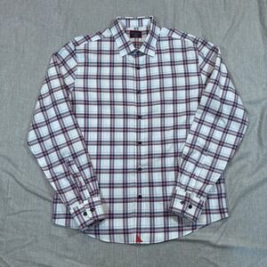 UNTUCKit‎ Shirt Mens Large Baron Red Blue Plaid Slim Fit Wrinkle Free Button Up